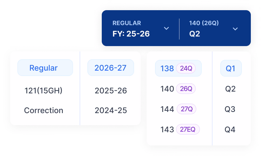 TaxCPC return type, form and quarter selector